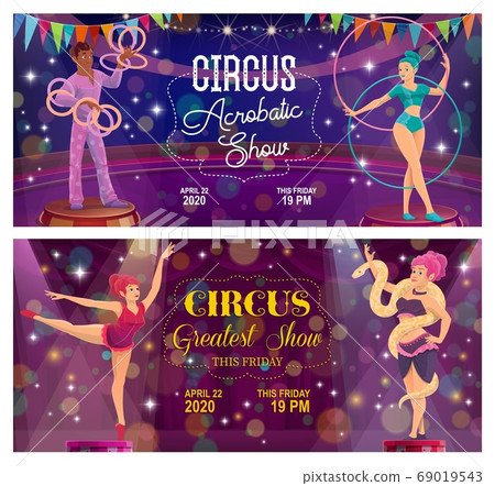 Top tent circus acrobatic show vector flyers. Top tent circus acrobatic show vector flyers. 69019543