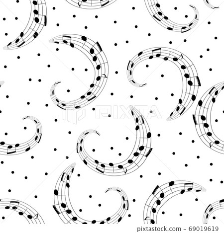 Musical lines are scattered over a white 69019619