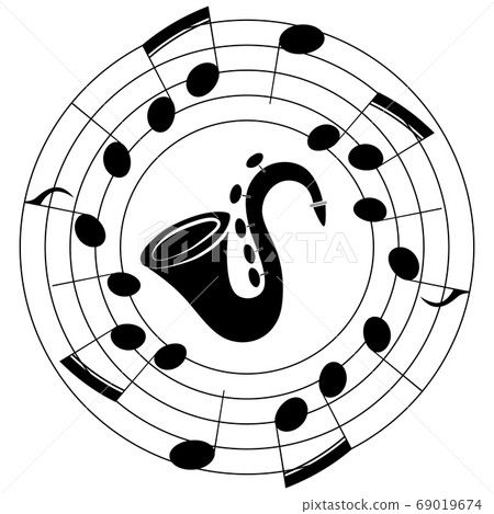 Saxophone and musical circle on a white Saxophone and musical circle on a white 69019674