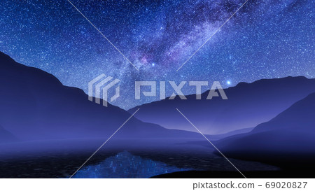 Nighttime mountain landscape with milky way galaxy 69020827
