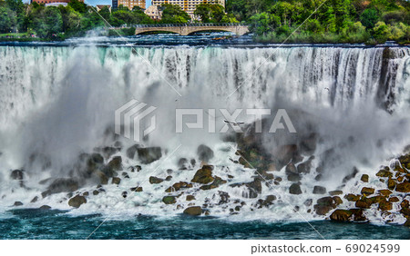 Birds flying by the waterfall Birds flying by the waterfall 69024599