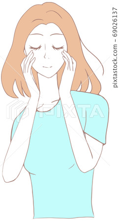 Simple illustration of a healthy woman touching her face Simple illustration of a healthy woman touching her face 69026137