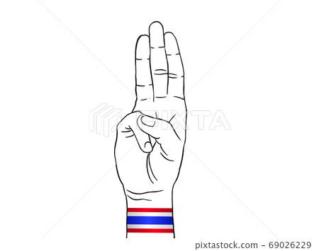 Protester show three fingers salute wearing Thailand flag wristband on white backgeound , graphic designer element - Vector - illustration Protester show three fingers salute wearing Thailand flag wristband on white backgeound , graphic designer element - Vector - illustration 69026229