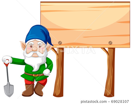 Gnome holding shovel with blank banner cartoon 69028107