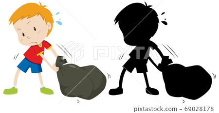 Boy drag black garbage bag in color and its Boy drag black garbage bag in color and its 69028178