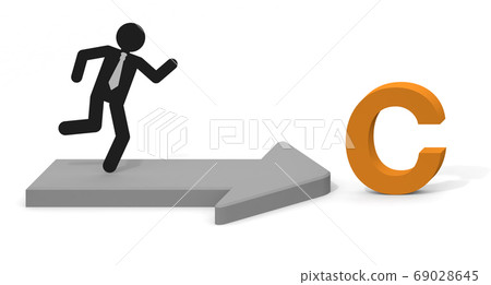 字母C。三維箭頭。商人賽跑。選擇C課程。 69028645