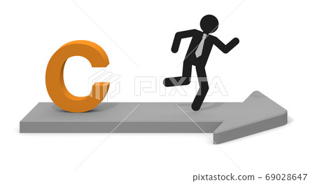 The letter C. Three-dimensional arrow. Businessman running. Select C course. 69028647