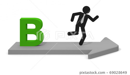 The letter B. Three-dimensional arrow. Businessman running. Select B course. 69028649