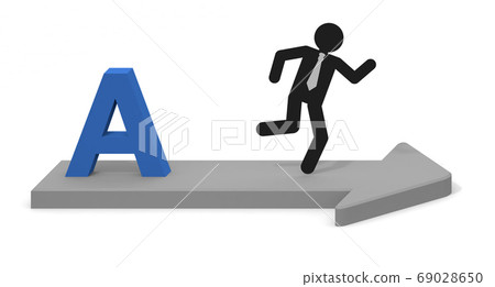 The letter A. Three-dimensional arrow. Businessman running. Select A course. 69028650