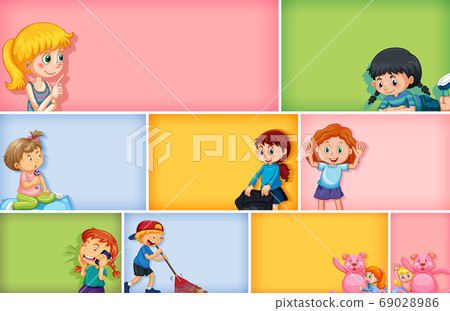 Set of different kid characters on different color Set of different kid characters on different color 69028986