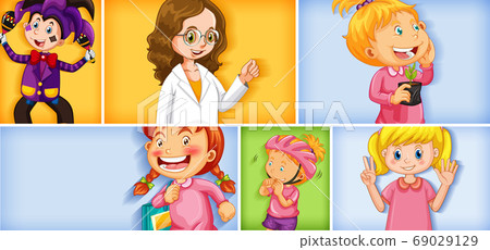 Set of different kid characters on different color Set of different kid characters on different color 69029129