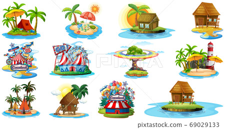 Set of different bangalows and island beach theme Set of different bangalows and island beach theme 69029133