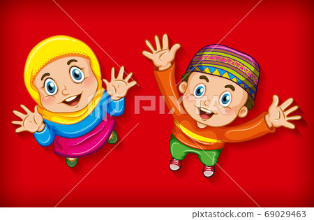 Happy muslim children from aerial view Happy muslim children from aerial view 69029463