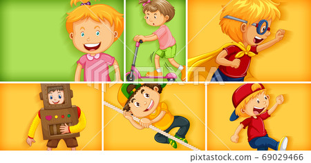 Set of different kid characters on different color 69029466