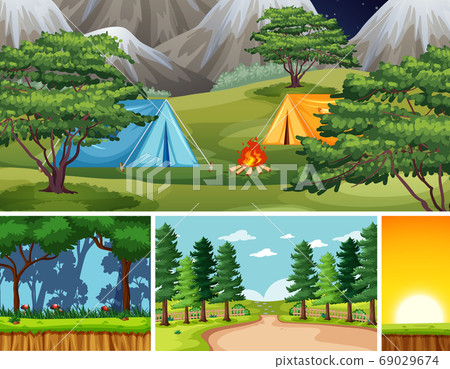 Four different scenes in nature setting cartoon 69029674