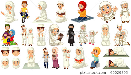 Set of different muslim people cartoon character 69029893