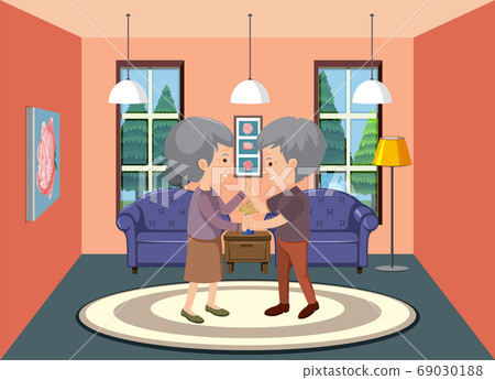 Background scene with old couple staying at home 69030188