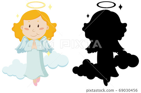 Cute angel with its silhouette 69030456