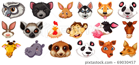 Set of different cute cartoon animals head huge 69030457