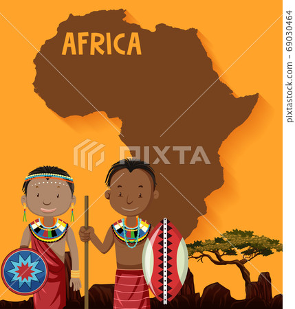 Native african tribes with map on the background 69030464