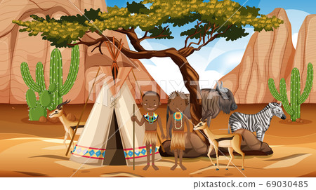 African tribes family in wild nature background 69030485
