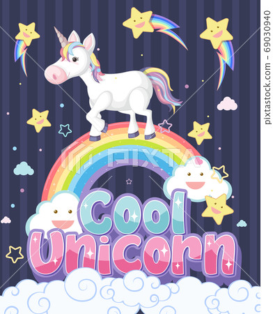 Cute unicorn banner on pastel background color 69030940