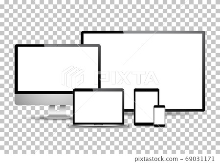 Set of realistic computer monitors, laptops, 69031171