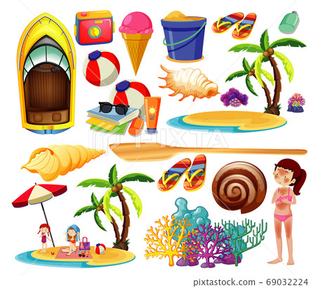 Set of summer beach icon and skin burnt  cartoon 69032224