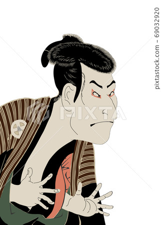 新年賀卡第三代大谷皇二郎的江戶士兵Tosusai Sharaku，白背 69032920
