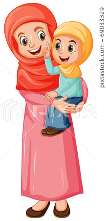 Arab muslim mom and daughter in traditional 69033329