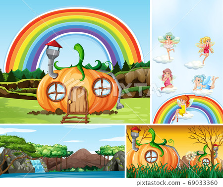 Four different scene of fantasy world with fantasy Four different scene of fantasy world with fantasy 69033360