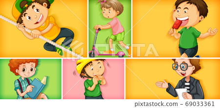 Set of different kid characters on different color Set of different kid characters on different color 69033361