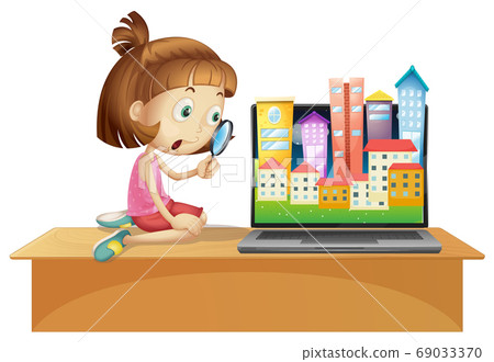 Urban city on computer screen desktop 69033370