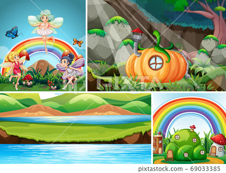 Four different scene of fantasy world with fantasy 69033385