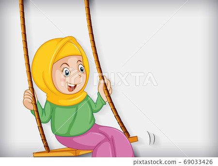 Happy muslim girl sit on swing Happy muslim girl sit on swing 69033426