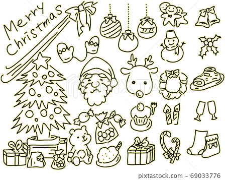 Illustration material: Cute hand-drawn Christmas material set 69033776