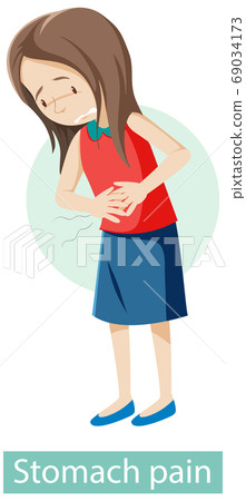 Cartoon character with stomach pain symptoms Cartoon character with stomach pain symptoms 69034173