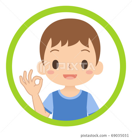 Icon of a boy who smiles and gives an OK sign Child illustration Icon of a boy who smiles and gives an OK sign Child illustration 69035031