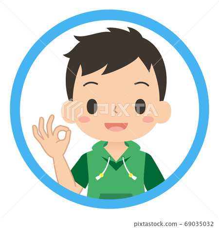 Icon of a boy who smiles and gives an OK sign Child illustration Icon of a boy who smiles and gives an OK sign Child illustration 69035032