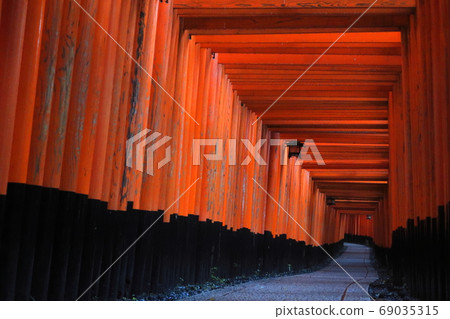 伏見Inari Senbon Torii燈籠和石材路面 伏見Inari Senbon Torii燈籠和石材路面 69035315