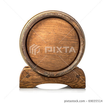 Front view of wooden cask isolated on a white background Front view of wooden cask isolated on a white background 69035514