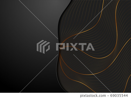 Black corporate background with golden wavy pattern Black corporate background with golden wavy pattern 69035544