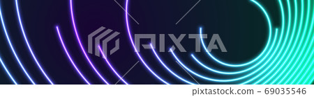 Bright cyan and violet neon circular lines abstract tech banner Bright cyan and violet neon circular lines abstract tech banner 69035546
