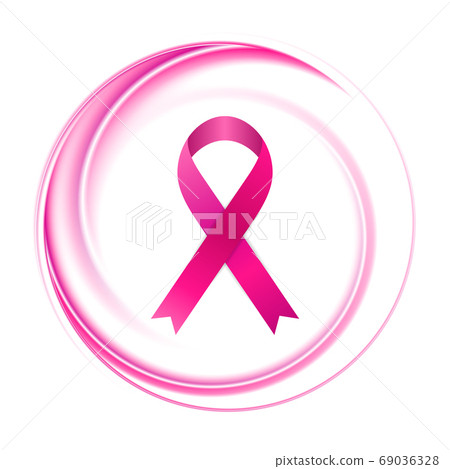 Breast cancer awareness month. Pink smooth circle background and ribbon tape 69036328