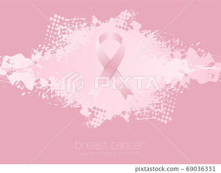 Breast cancer awareness month. Grunge blot background and pink ribbon tape 69036331