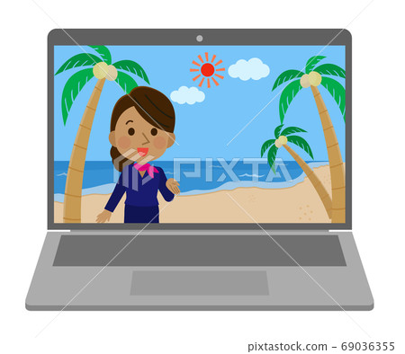Illustration of traveling overseas with an online tour 69036355