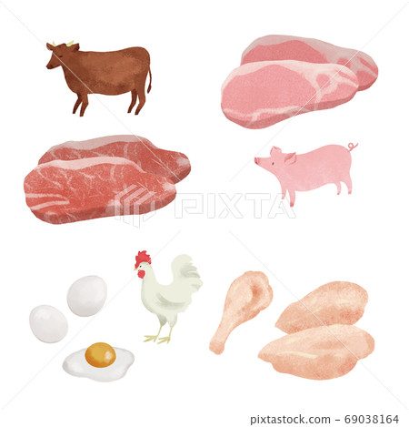 Hand drawn illustration of cow, pig and chicken 69038164