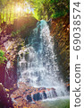 Fairy Tale Forest in Retro Style. Paper Vintage Textured. Mountain Landscape 69038574