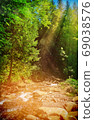 Fairy Tale Forest in Retro Style. Paper Vintage Textured. Mountain Landscape 69038576