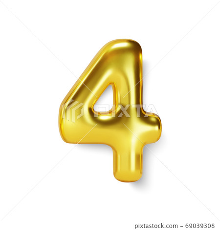 Golden Number Balloon 4 Four. Vector realistic 3d character 69039308